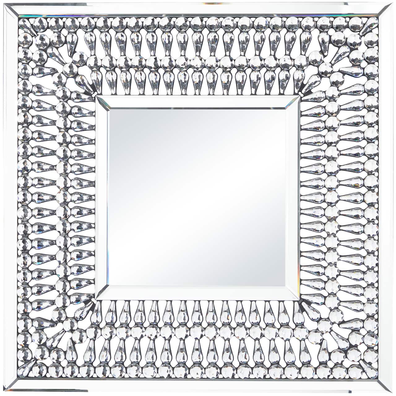 Silver Glass Wall Mirror with Crystal Embellishment 32" x 1" x 32"
